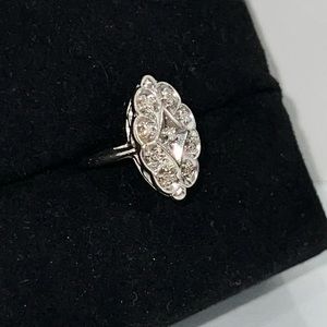 14K White Gold Vintage Diamond Cluster Ring With Gallery Work- Art Deco Size 4.5